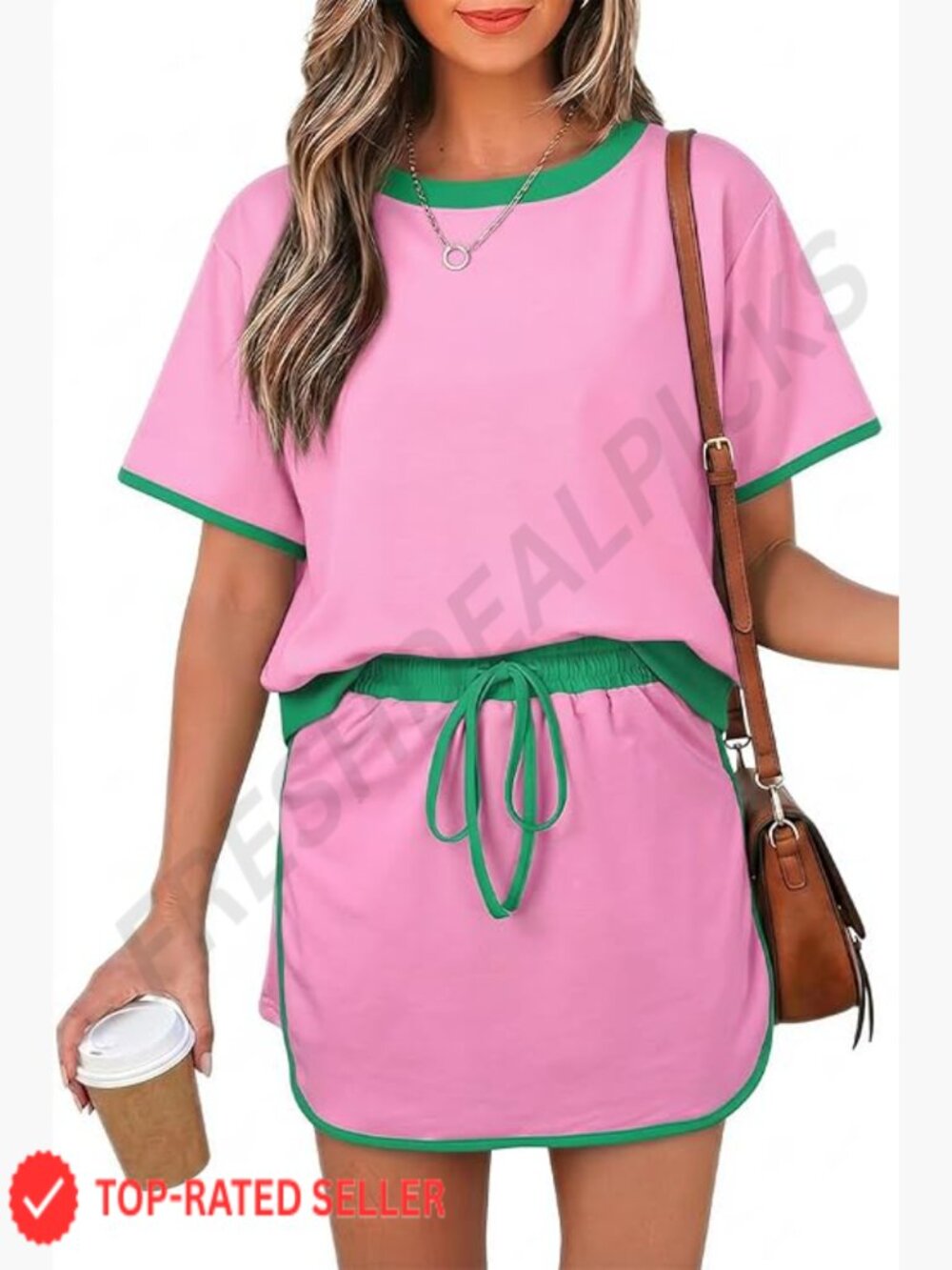 Color Block Two Piece Set Loose Fit Lounge Casual Summer Outfit Skort Top